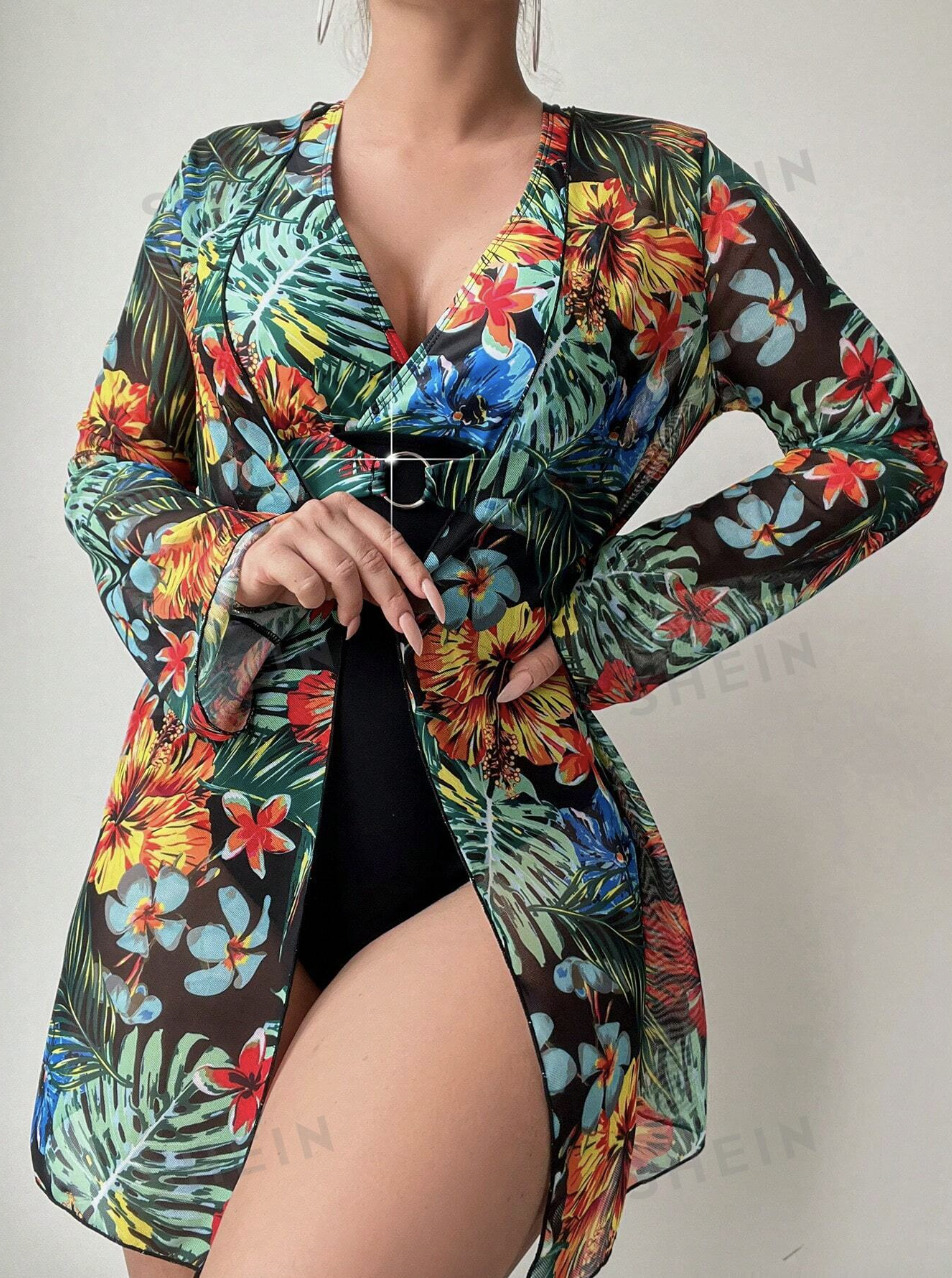 Traje de baño de una pieza con estampado tropical de verano - Imagen 4