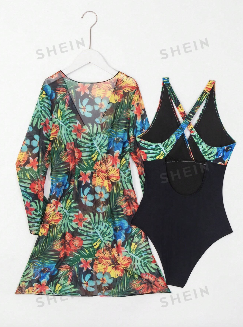 Traje de baño de una pieza con estampado tropical de verano - Imagen 7