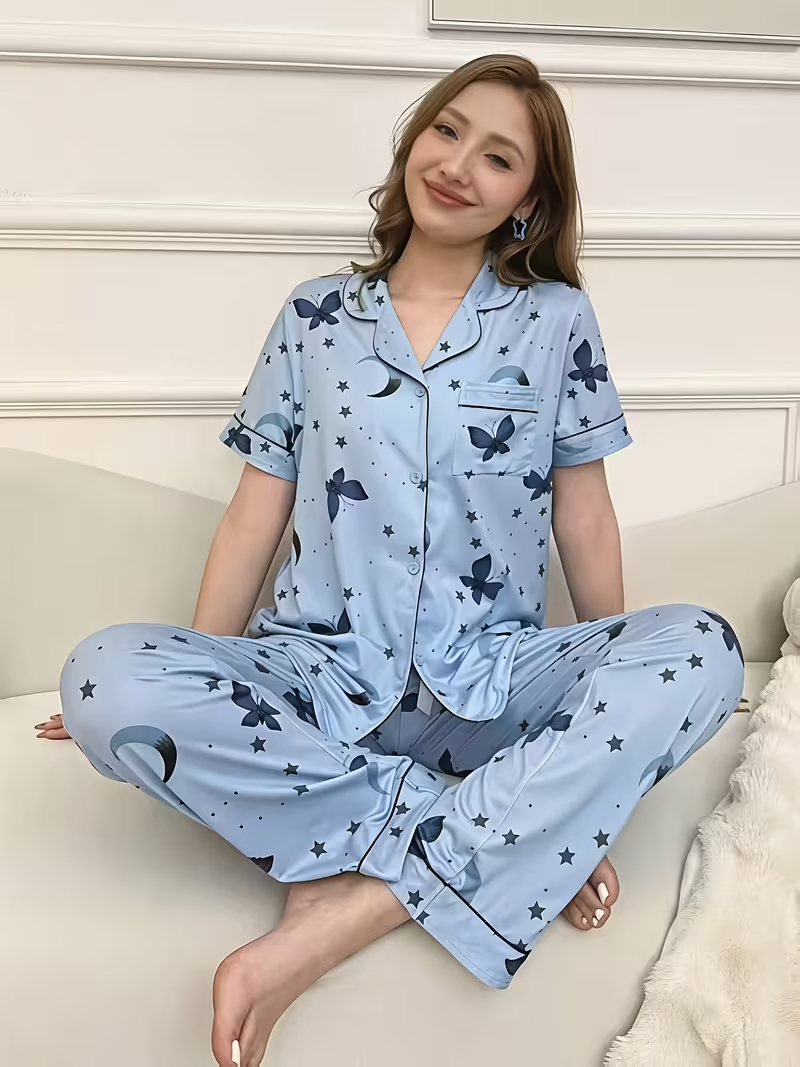 Pijama pantalon corto con estampado de mariposas - Imagen 5