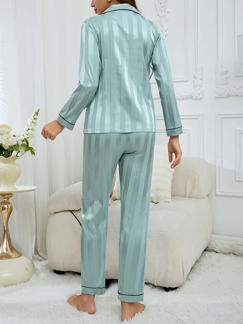 Pijama pantalon largo con estampado de rallas - Imagen 4